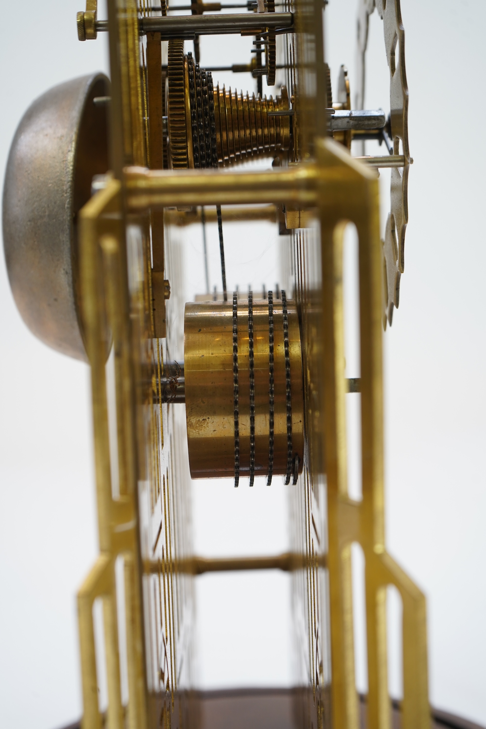 A mid 20th century brass skeleton ‘Cathedral’ clock